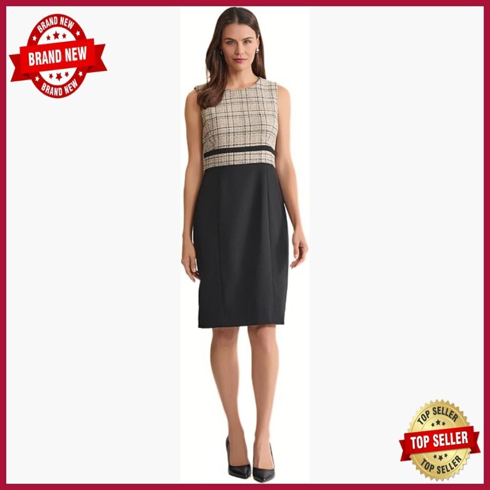 Sleeveless Plaid Sheath Dress, Tailored Fit, Office to Evening Wear